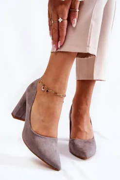 New Klasyczne Zamszowe Czółenka Na Słupku Szare Kendra Damskie Czółenka Zamszowe|Czółenka Na Słupku