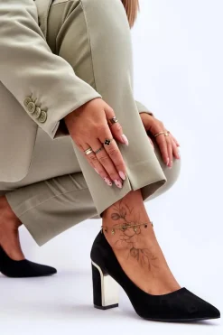 Hot Boto Klasyczne Zamszowe Czółenka Na Ozdobnym Słupku Czarne Elizabeth