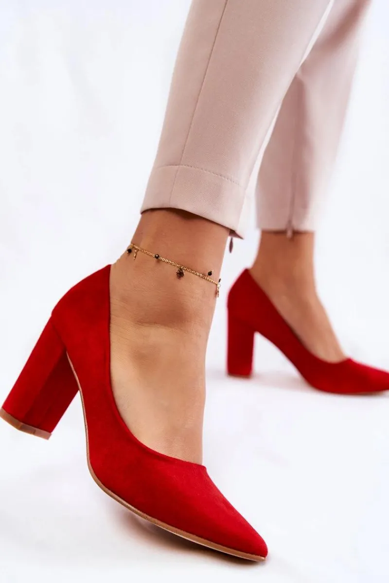 New Klasyczne Zamszowe Czółenka Na Słupku Czerwone Kendra Damskie Czółenka Zamszowe|Czółenka Na Słupku