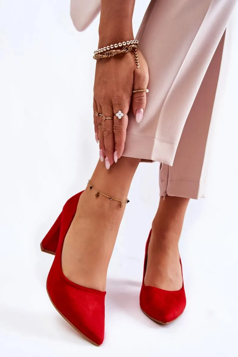 New Klasyczne Zamszowe Czółenka Na Słupku Czerwone Kendra Damskie Czółenka Zamszowe|Czółenka Na Słupku