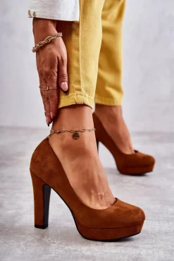 Clearance Klasyczne Zamszowe Czółenka Na Obcasie Camel Soro Damskie Czółenka Na Platformie|Czółenka Zamszowe