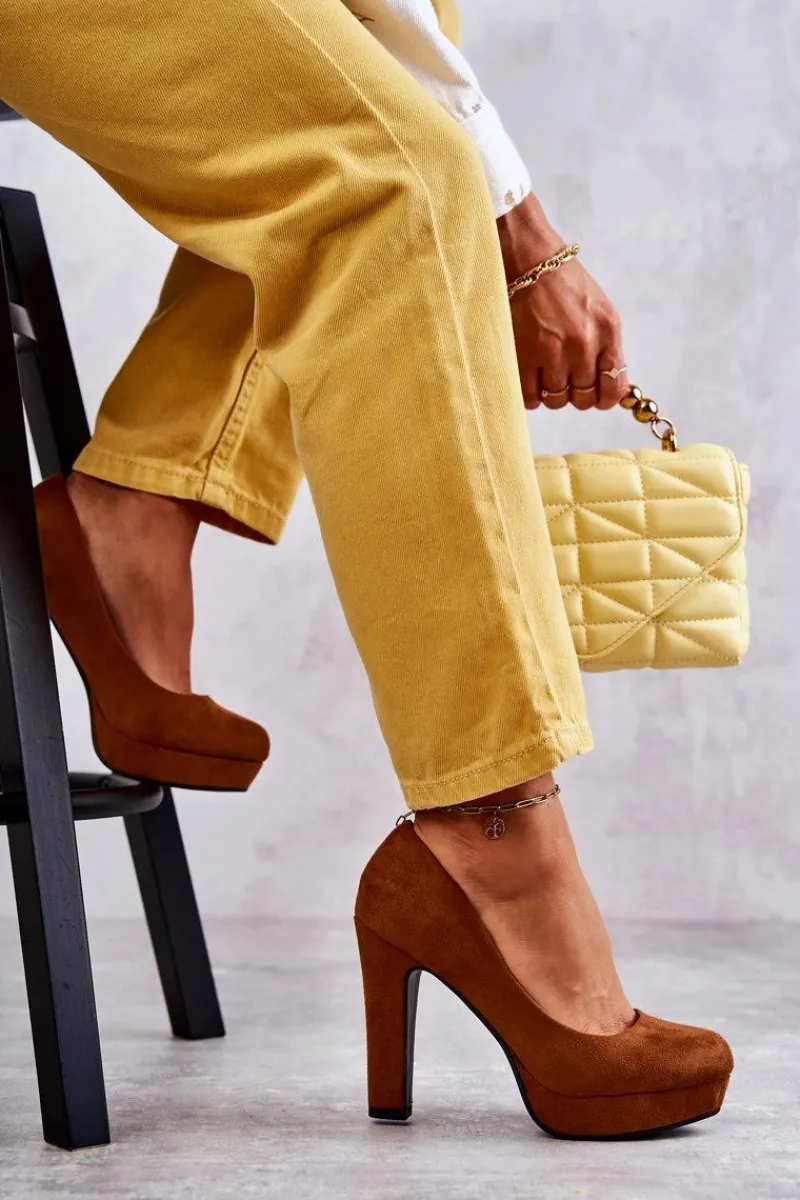 Clearance Klasyczne Zamszowe Czółenka Na Obcasie Camel Soro Damskie Czółenka Na Platformie|Czółenka Zamszowe