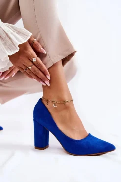 Hot Boto Klasyczne Zamszowe Czółenka Na Słupku Niebieskie Kendra