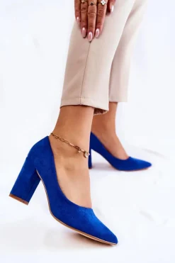 Hot Boto Klasyczne Zamszowe Czółenka Na Słupku Niebieskie Kendra