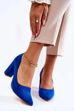 Hot Boto Klasyczne Zamszowe Czółenka Na Słupku Niebieskie Kendra