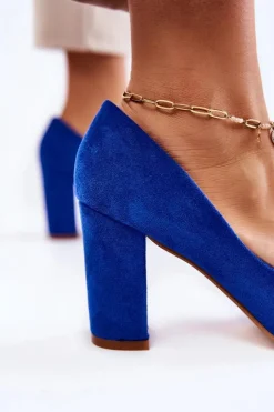 Hot Boto Klasyczne Zamszowe Czółenka Na Słupku Niebieskie Kendra