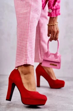 Clearance Klasyczne Zamszowe Czółenka Na Obcasie Czerwone Soro Damskie Czółenka Na Platformie|Czółenka Zamszowe