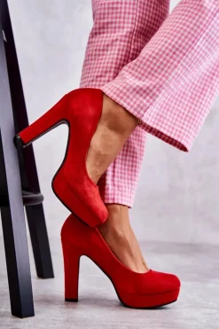 Clearance Klasyczne Zamszowe Czółenka Na Obcasie Czerwone Soro Damskie Czółenka Na Platformie|Czółenka Zamszowe