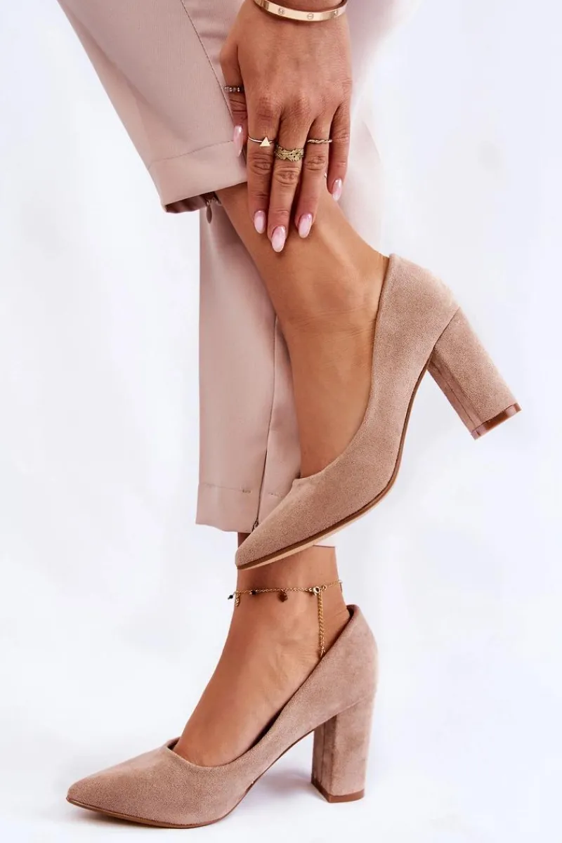 Czółenka Zamszowe|Czółenka Na Słupku>Boto Klasyczne Zamszowe Czółenka Na Słupku Ciemnobeżowe Kendra