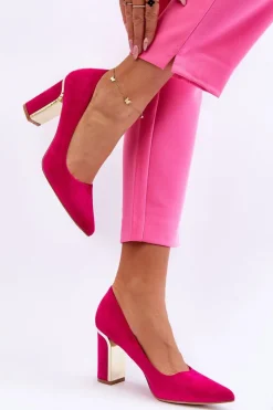 Czółenka Na Słupku|Czółenka Klasyczne>Boto Klasyczne Zamszowe Czółenka Na Ozdobnym Słupku Fuksja Elizabeth