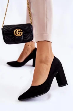 Boto Klasyczne Zamszowe Czółenka Na Słupku Czarne Kendra