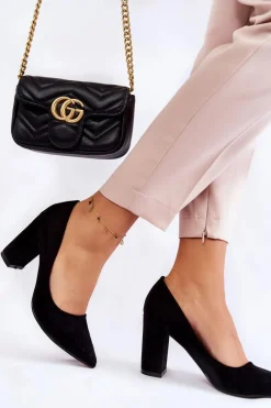 Boto Klasyczne Zamszowe Czółenka Na Słupku Czarne Kendra