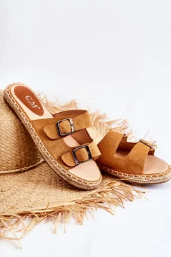 Sale Klasyczne Zamszowe Klapki Damskie Camel Casilda Damskie Klapki Damskie Klasyczne