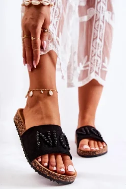 Outlet Evento Klasyczne Zamszowe Klapki Z Koralikami Czarne Vayana