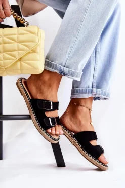 Klapki Damskie Klasyczne>Boto Klasyczne Zamszowe Klapki Damskie Czarne Casilda