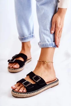 Klapki Damskie Klasyczne>Boto Klasyczne Zamszowe Klapki Damskie Czarne Casilda