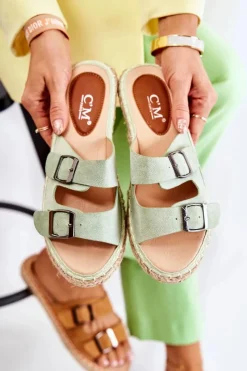 New Boto Klasyczne Zamszowe Klapki Damskie Zielone Casilda