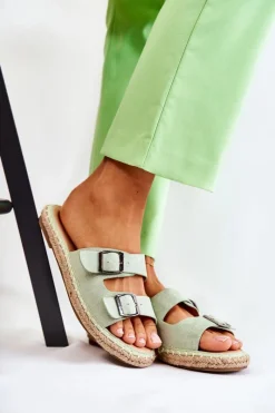 New Boto Klasyczne Zamszowe Klapki Damskie Zielone Casilda