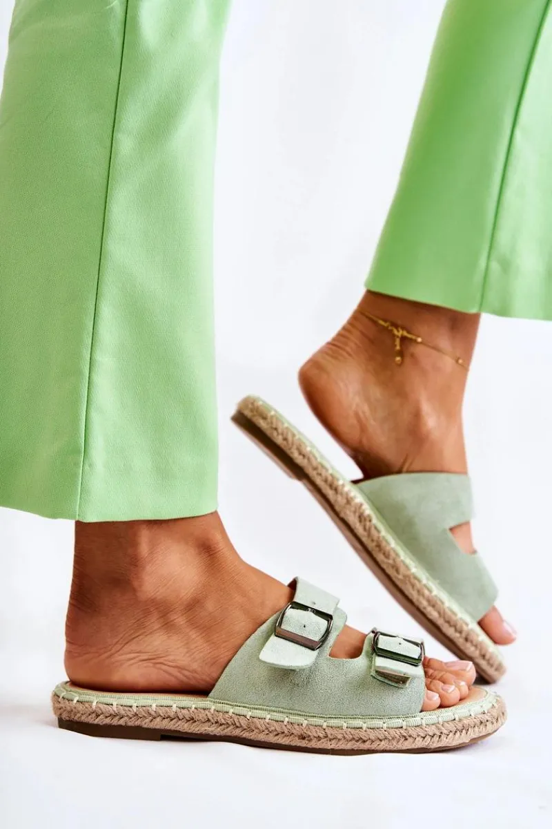 New Boto Klasyczne Zamszowe Klapki Damskie Zielone Casilda