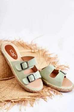 New Boto Klasyczne Zamszowe Klapki Damskie Zielone Casilda