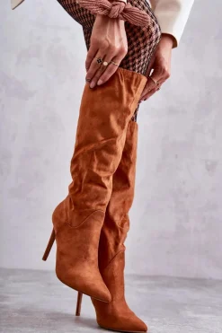 Hot Klasyczne Zamszowe Kozaki Na Szpilce Camel Ameya Damskie Kozaki Wiosenne|Kozaki Na Szpilce