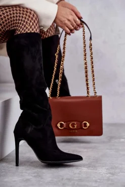 Hot Boto Klasyczne Zamszowe Kozaki Na Szpilce Czarne Ameya