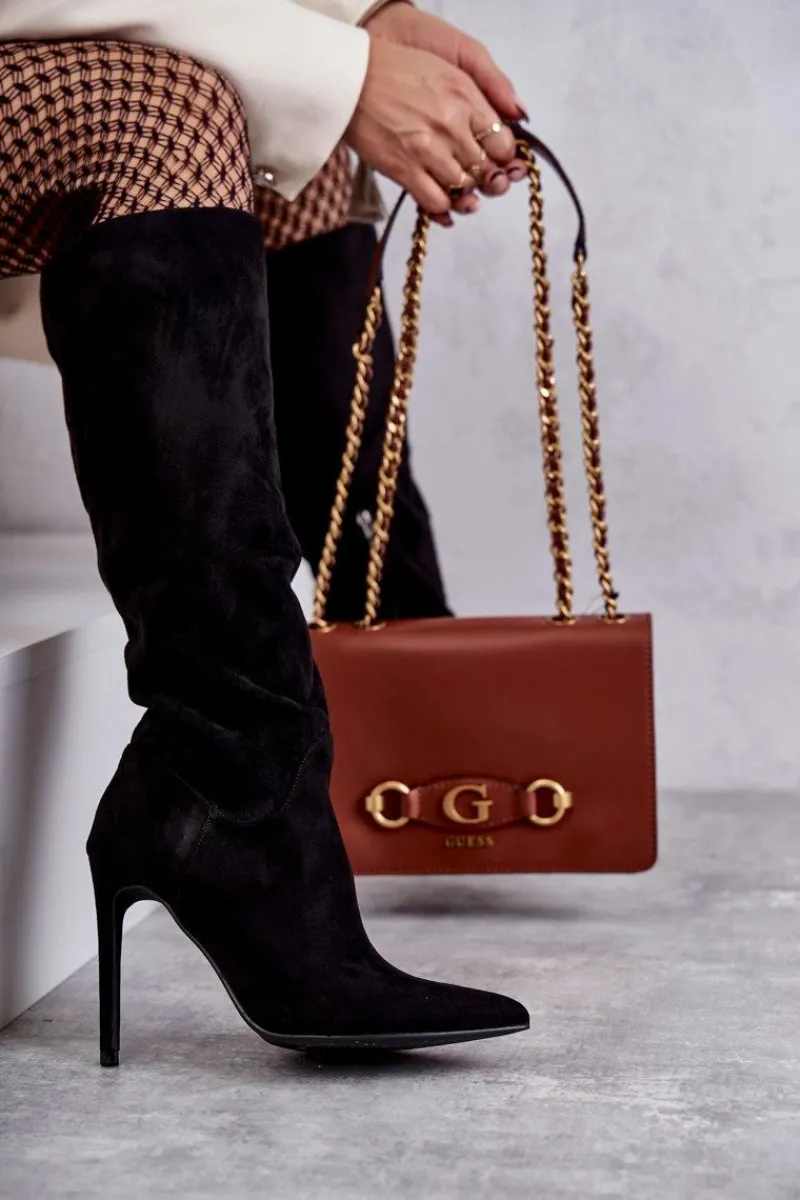 Hot Boto Klasyczne Zamszowe Kozaki Na Szpilce Czarne Ameya