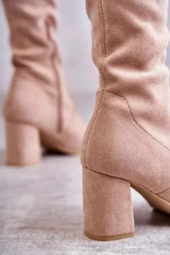 Outlet Klasyczne Zamszowe Kozaki Muszkieterki Beżowe Clarissa Damskie Kozaki Wiosenne|Kozaki Za Kolano