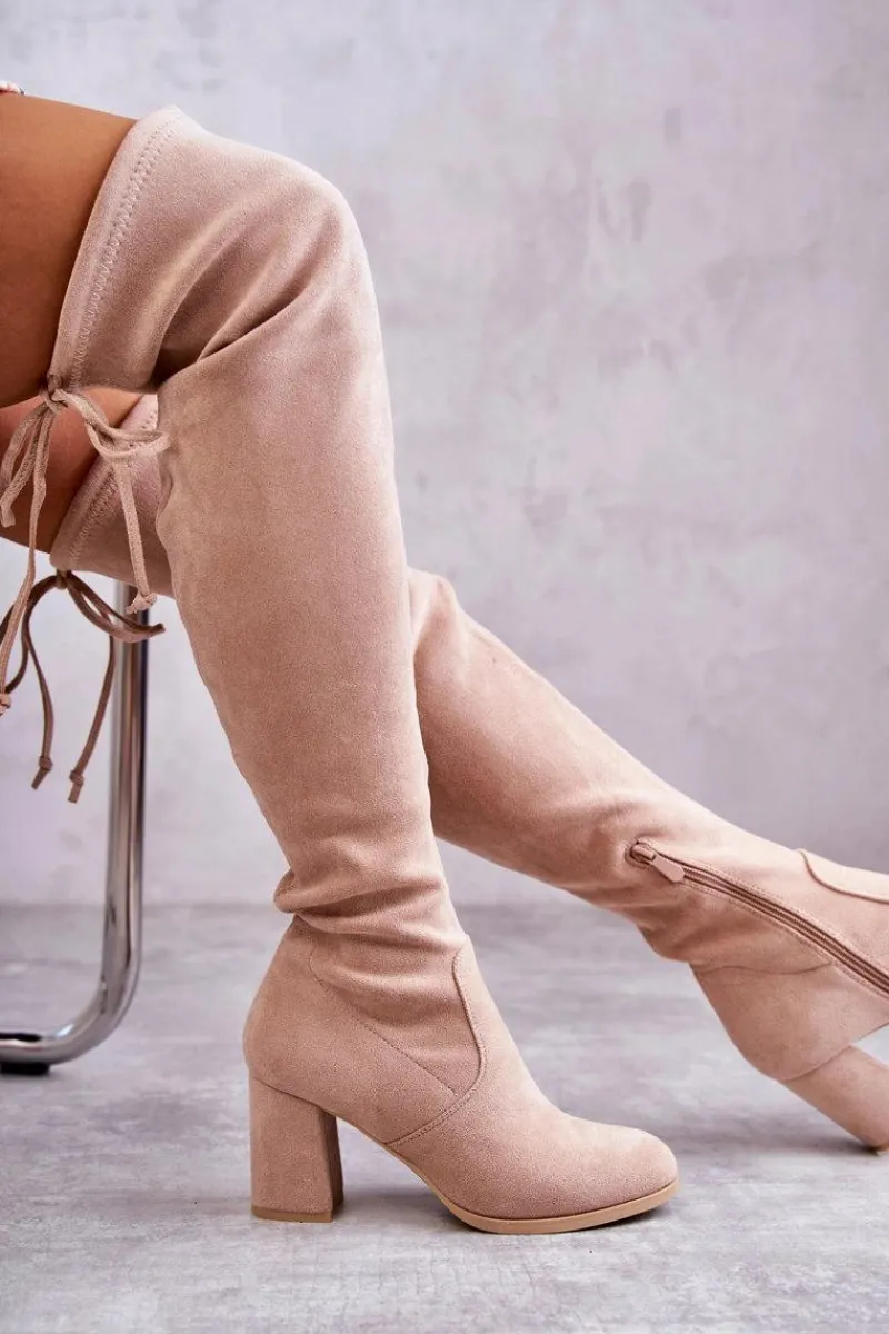 Outlet Klasyczne Zamszowe Kozaki Muszkieterki Beżowe Clarissa Damskie Kozaki Wiosenne|Kozaki Za Kolano