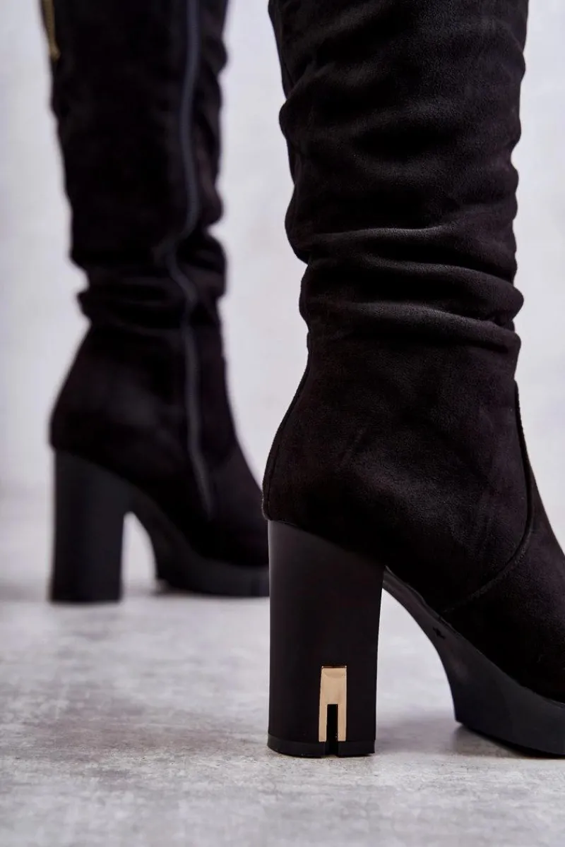 New Klasyczne Zamszowe Kozaki Na Suwak Czarne Laylah Damskie Kozaki Przed Kolano|Kozaki Na Obcasie