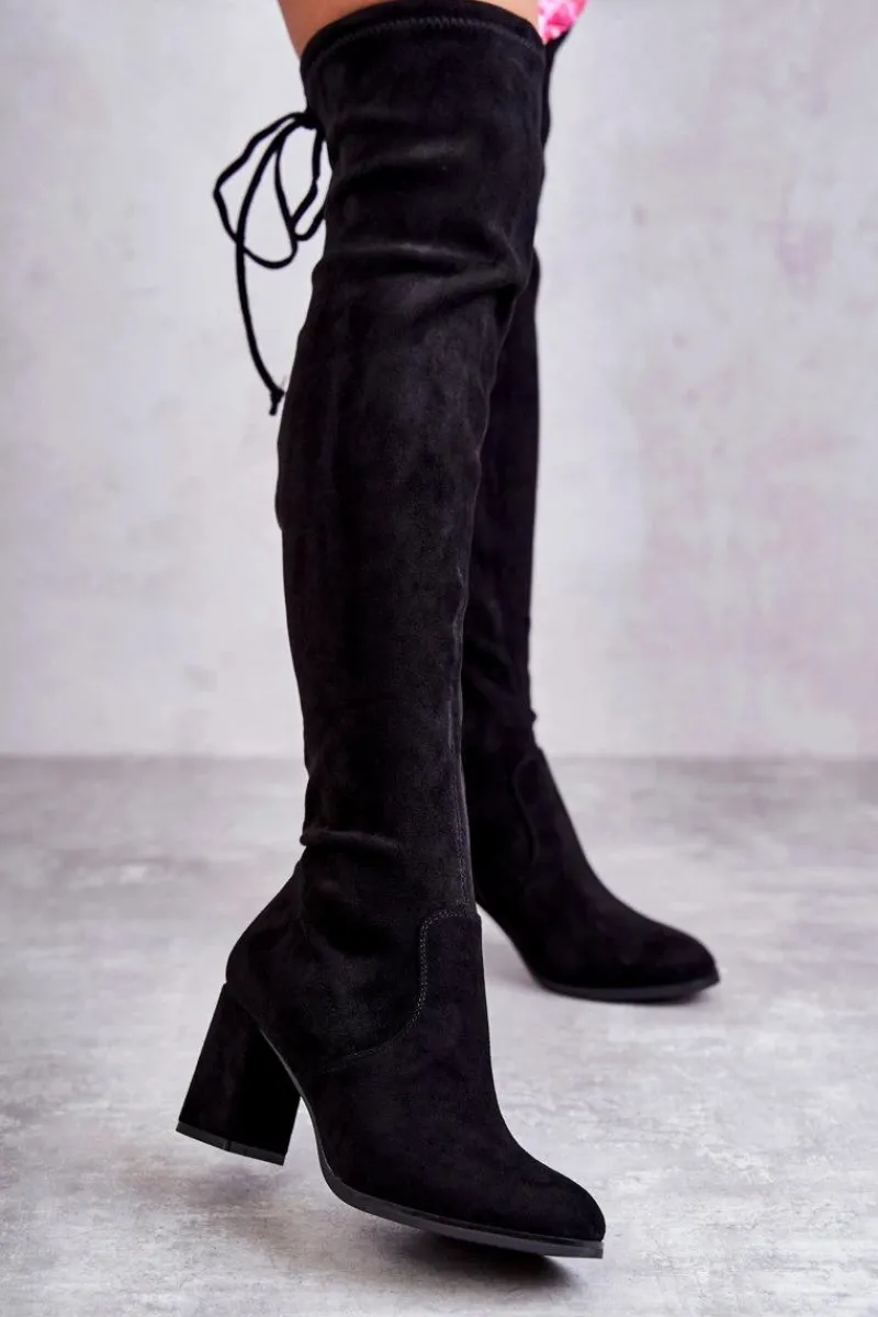 Online Boto Klasyczne Zamszowe Kozaki Muszkieterki Czarne Clarissa