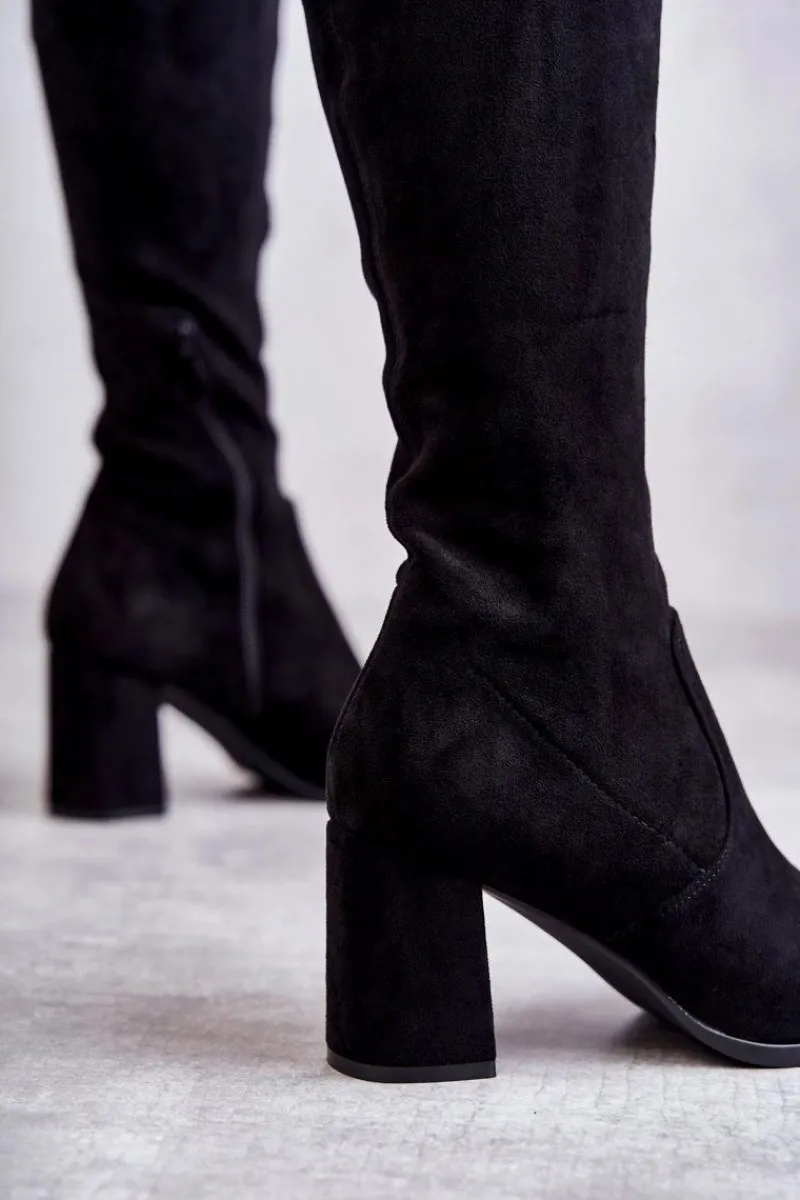 Online Boto Klasyczne Zamszowe Kozaki Muszkieterki Czarne Clarissa