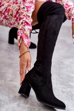 Online Boto Klasyczne Zamszowe Kozaki Muszkieterki Czarne Clarissa