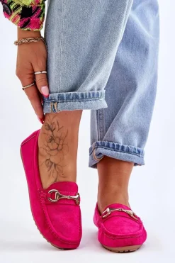 Clearance Klasyczne Zamszowe Mokasyny Z Ozdobą Fuksja Arla Damskie Mokasyny Damskie Zamszowe