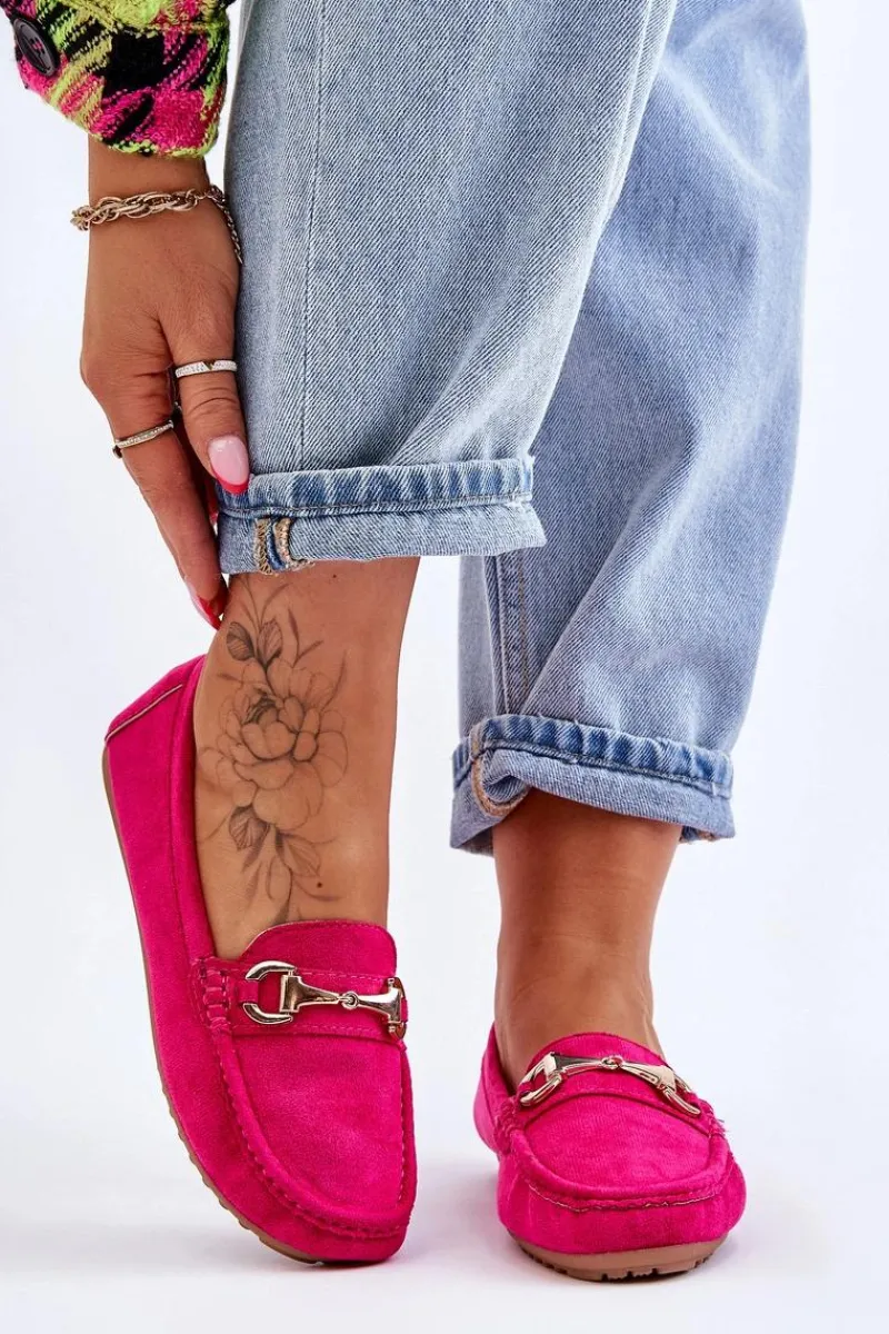 Clearance Klasyczne Zamszowe Mokasyny Z Ozdobą Fuksja Arla Damskie Mokasyny Damskie Zamszowe