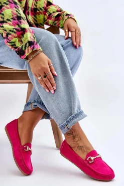 Clearance Klasyczne Zamszowe Mokasyny Z Ozdobą Fuksja Arla Damskie Mokasyny Damskie Zamszowe