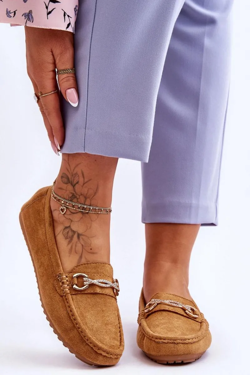 Loafersy Damskie|Mokasyny Damskie Zamszowe>Boto Klasyczne Zamszowe Mokasyny Z Ozdobą Camel Amera Brązowy