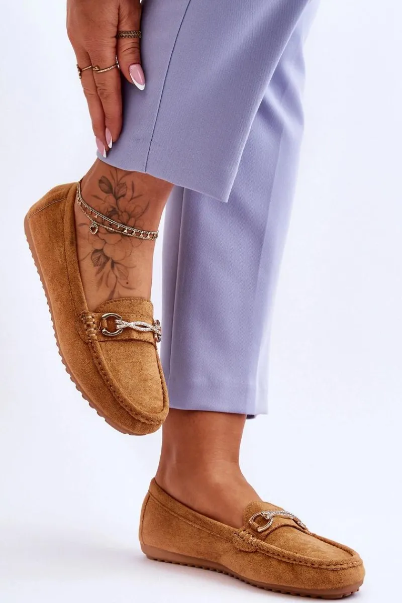 Loafersy Damskie|Mokasyny Damskie Zamszowe>Boto Klasyczne Zamszowe Mokasyny Z Ozdobą Camel Amera Brązowy