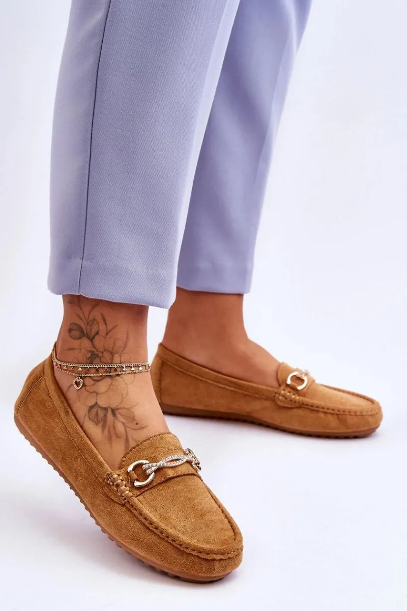 Loafersy Damskie|Mokasyny Damskie Zamszowe>Boto Klasyczne Zamszowe Mokasyny Z Ozdobą Camel Amera Brązowy