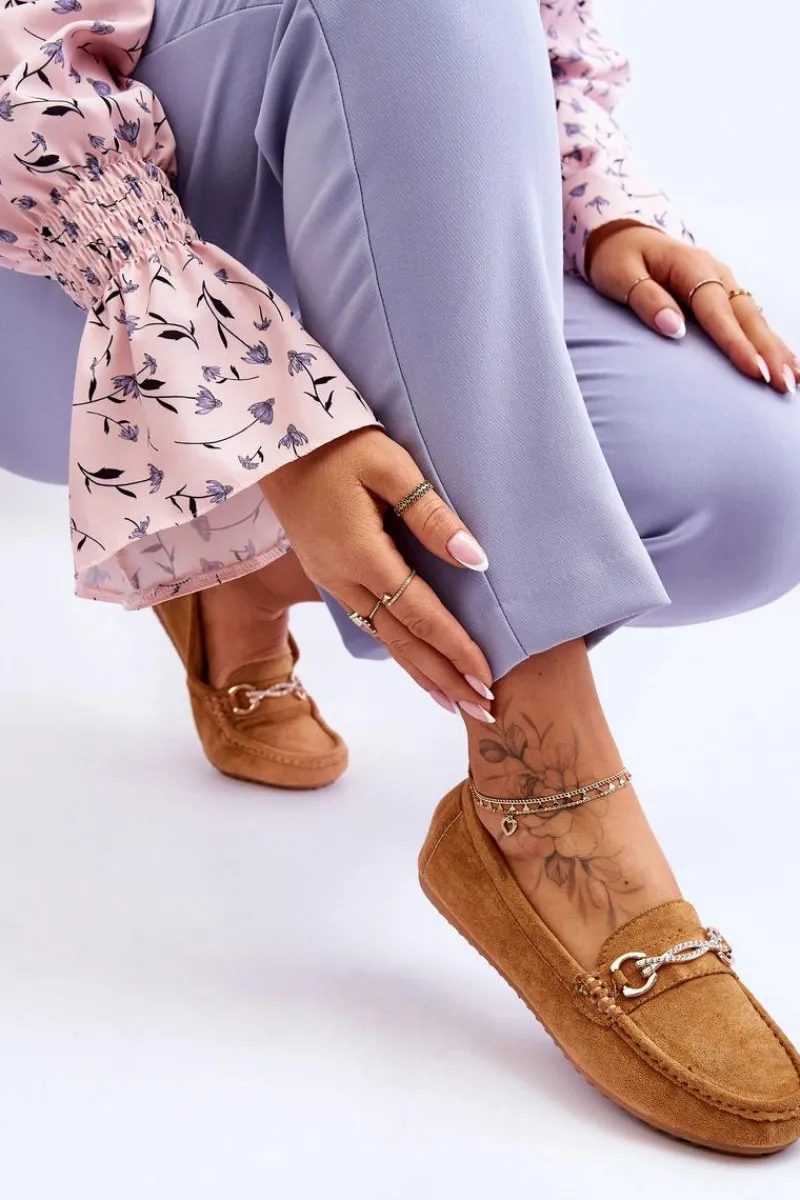 Loafersy Damskie|Mokasyny Damskie Zamszowe>Boto Klasyczne Zamszowe Mokasyny Z Ozdobą Camel Amera Brązowy
