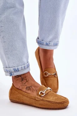Sale Klasyczne Zamszowe Mokasyny Z Ozdobą Camel Arla Damskie Mokasyny Damskie Zamszowe