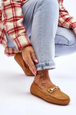 Sale Klasyczne Zamszowe Mokasyny Z Ozdobą Camel Arla Damskie Mokasyny Damskie Zamszowe