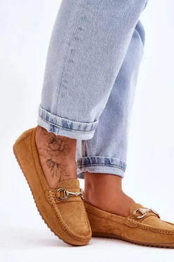 Sale Klasyczne Zamszowe Mokasyny Z Ozdobą Camel Arla Damskie Mokasyny Damskie Zamszowe