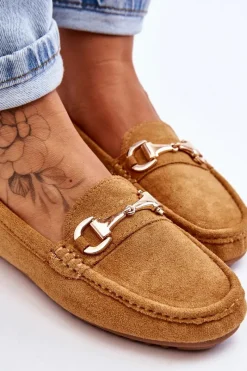 Sale Klasyczne Zamszowe Mokasyny Z Ozdobą Camel Arla Damskie Mokasyny Damskie Zamszowe