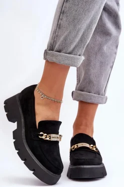 Discount Boto Klasyczne Zamszowe Mokasyny Na Masywnej Platformie Czarne Catch Me!