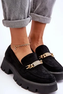 Discount Boto Klasyczne Zamszowe Mokasyny Na Masywnej Platformie Czarne Catch Me!