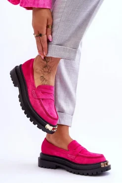 Online Klasyczne Zamszowe Mokasyny Z Ozdobą Fuksja Monaro Damskie Mokasyny Damskie Zamszowe