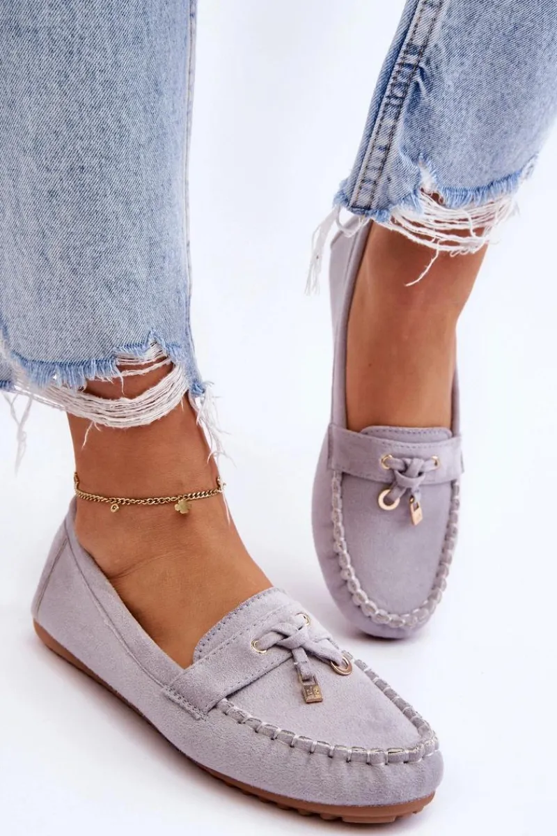 Loafersy Damskie|Mokasyny Damskie Zamszowe>Boto Klasyczne Zamszowe Mokasyny Szare Good Time