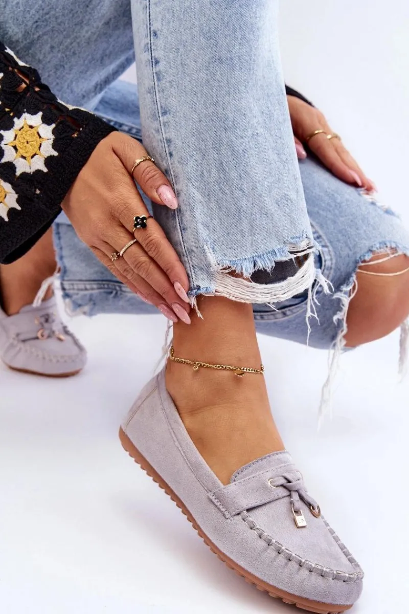 Loafersy Damskie|Mokasyny Damskie Zamszowe>Boto Klasyczne Zamszowe Mokasyny Szare Good Time