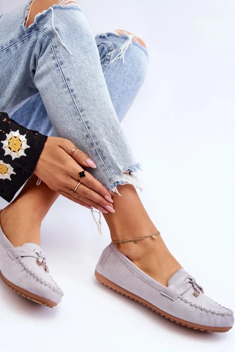 Loafersy Damskie|Mokasyny Damskie Zamszowe>Boto Klasyczne Zamszowe Mokasyny Szare Good Time